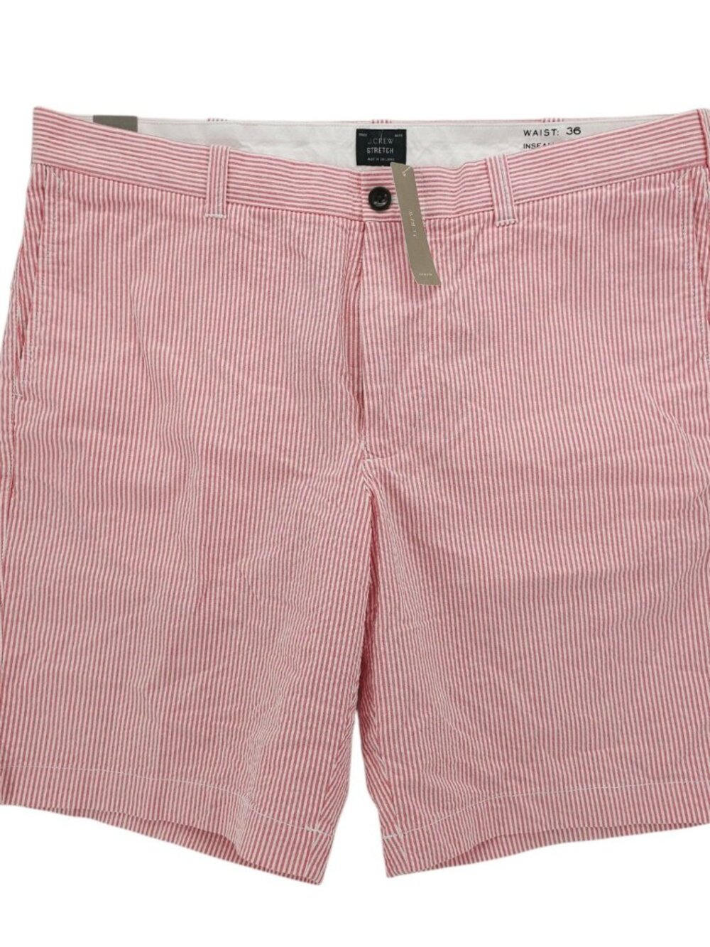 NWT J CREW Seersucker Shorts 9" Stretch Red White Striped Size 36